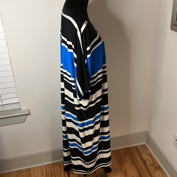R &‎ K horizontal stripes shift dress black blue ivory short sleeves Sz 3X - Picture 5 of 7